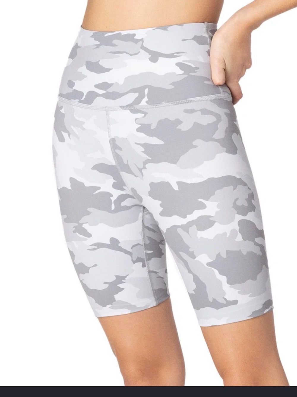 Lole Gray & White Camo High-Waist Bike Shorts